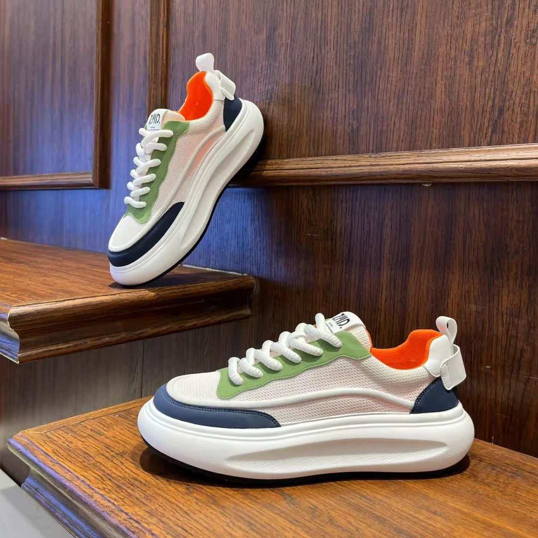 男鞋2025春季新款时尚网布拼色厚底休闲鞋增高百搭软底舒适潮男鞋