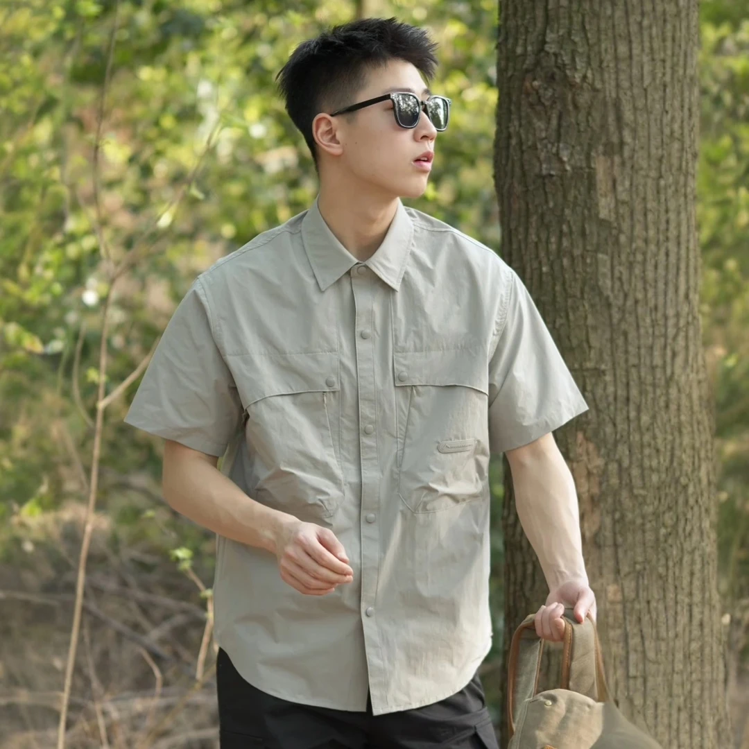 2025夏季速干短袖衬衫户外日系工装休闲男款透气薄款宽松半袖衬衣