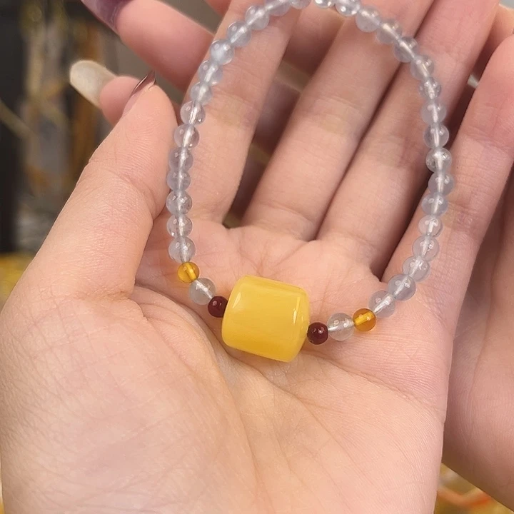 裸石琥珀未镶嵌桶珠海蓝宝手串