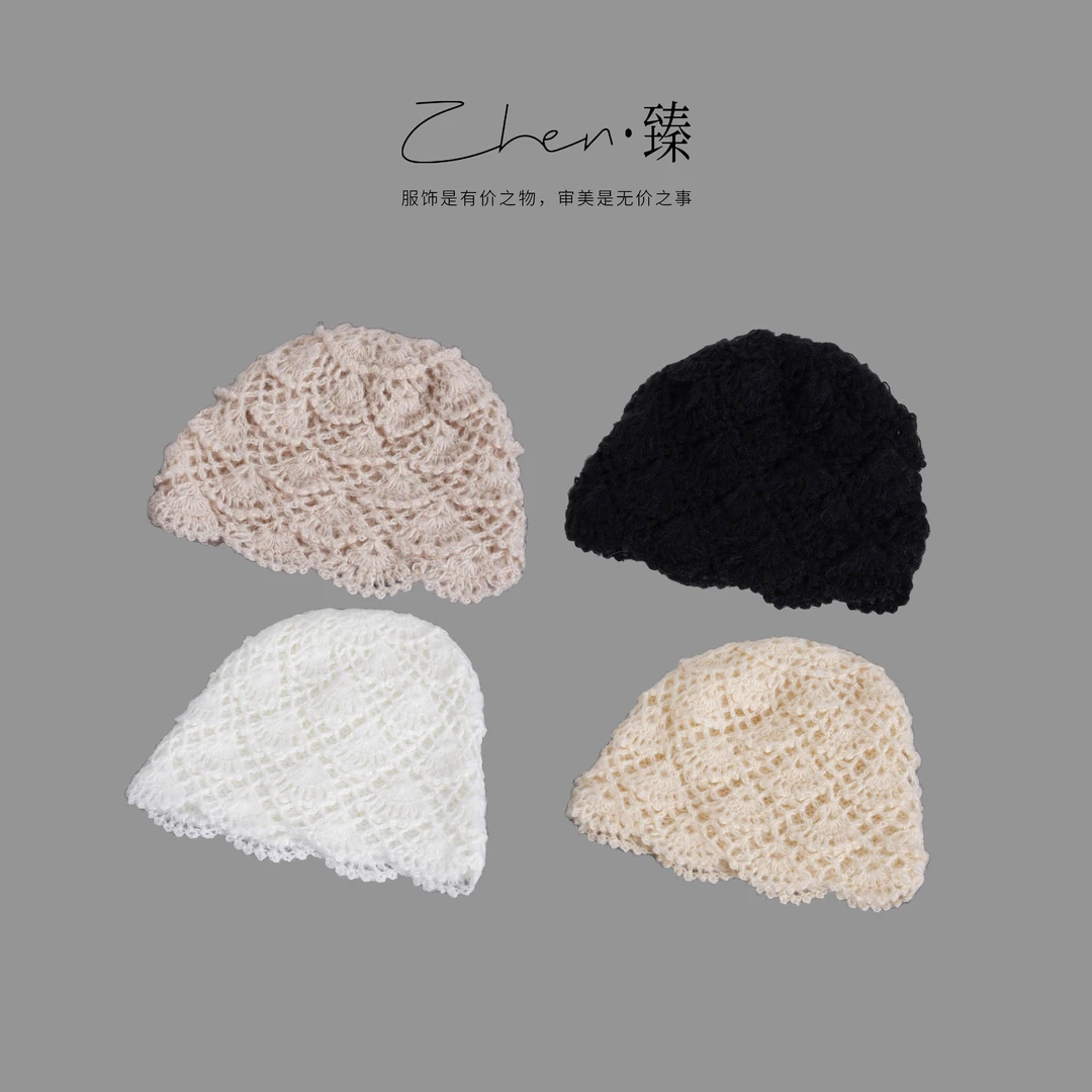 ZHEN.臻 温柔风千金奶油手工钩花针织毛线包头毛时尚帽子MZ9148Z