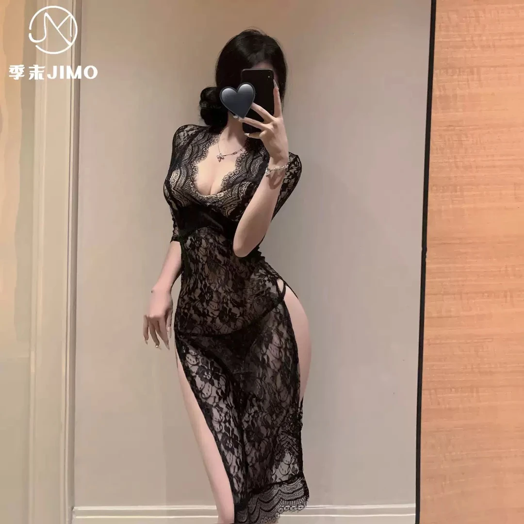 ［颜九思］性感蕾丝黑丝诱惑成熟御姐纯欲风睡衣