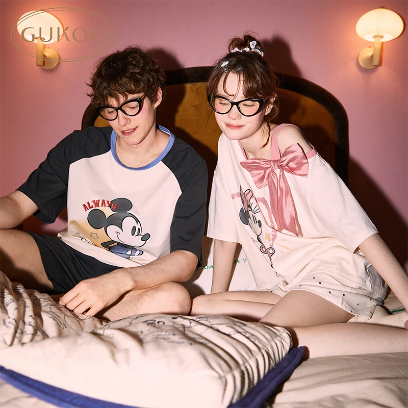 【Gukoo果壳】夏季情侣睡衣休闲薄款迪士尼米奇系列纯棉家居服套装