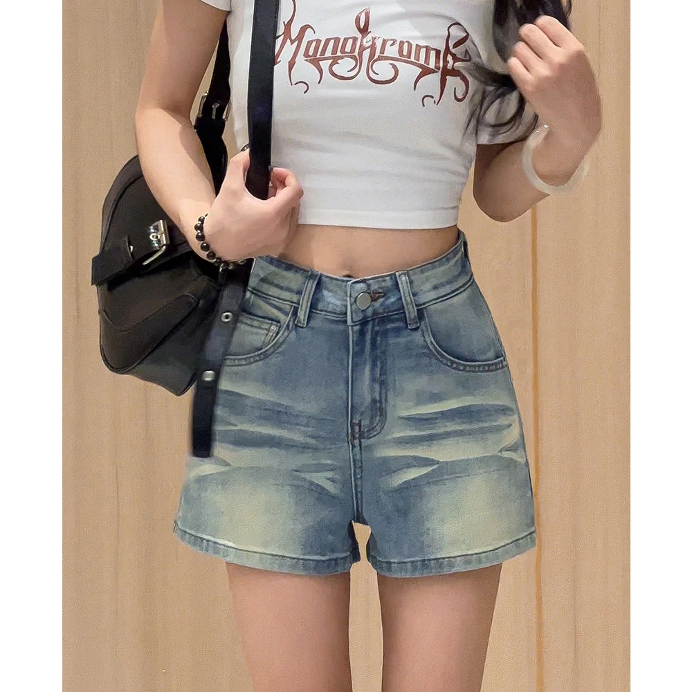 0671欧美辣妹弹力包臀提裤牛仔短裤女夏美式弹力高腰显瘦热裤子潮