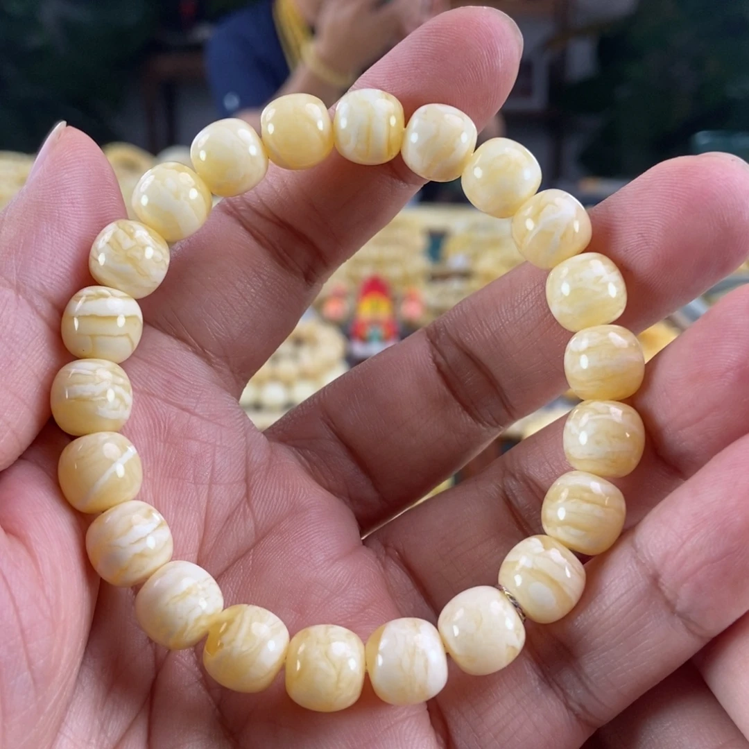 琥珀未镶嵌珠宝奇石10虎皮纹同料串13.2