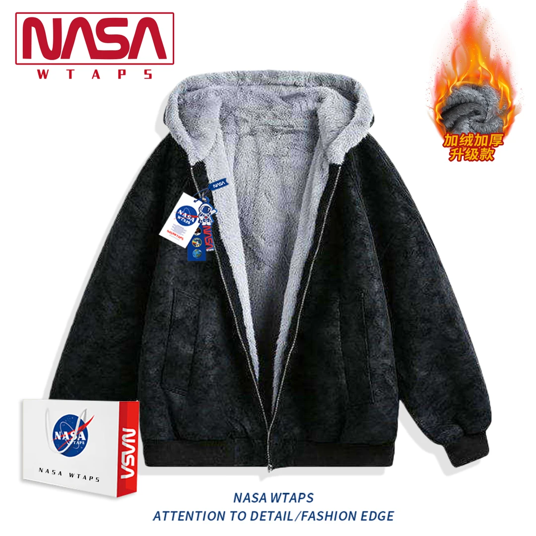 NASA WTAPS座山雕外套男款冬季cleanflt加绒pu皮夹克棉衣男女棉服
