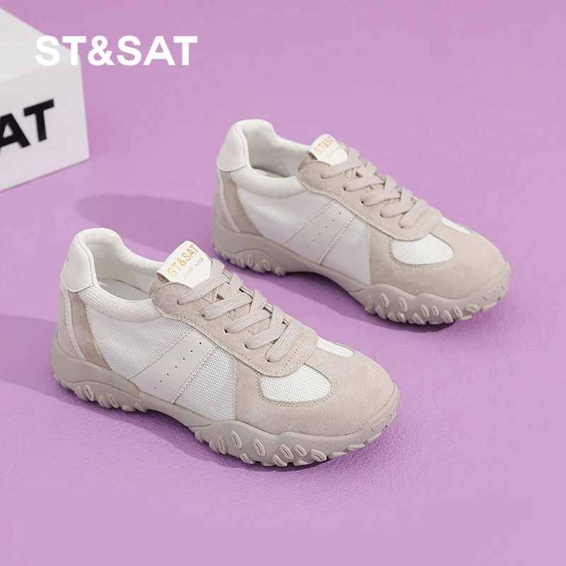 星期六6CM厚底隐形内增高德训鞋女2025夏季新款网面透气户外运动