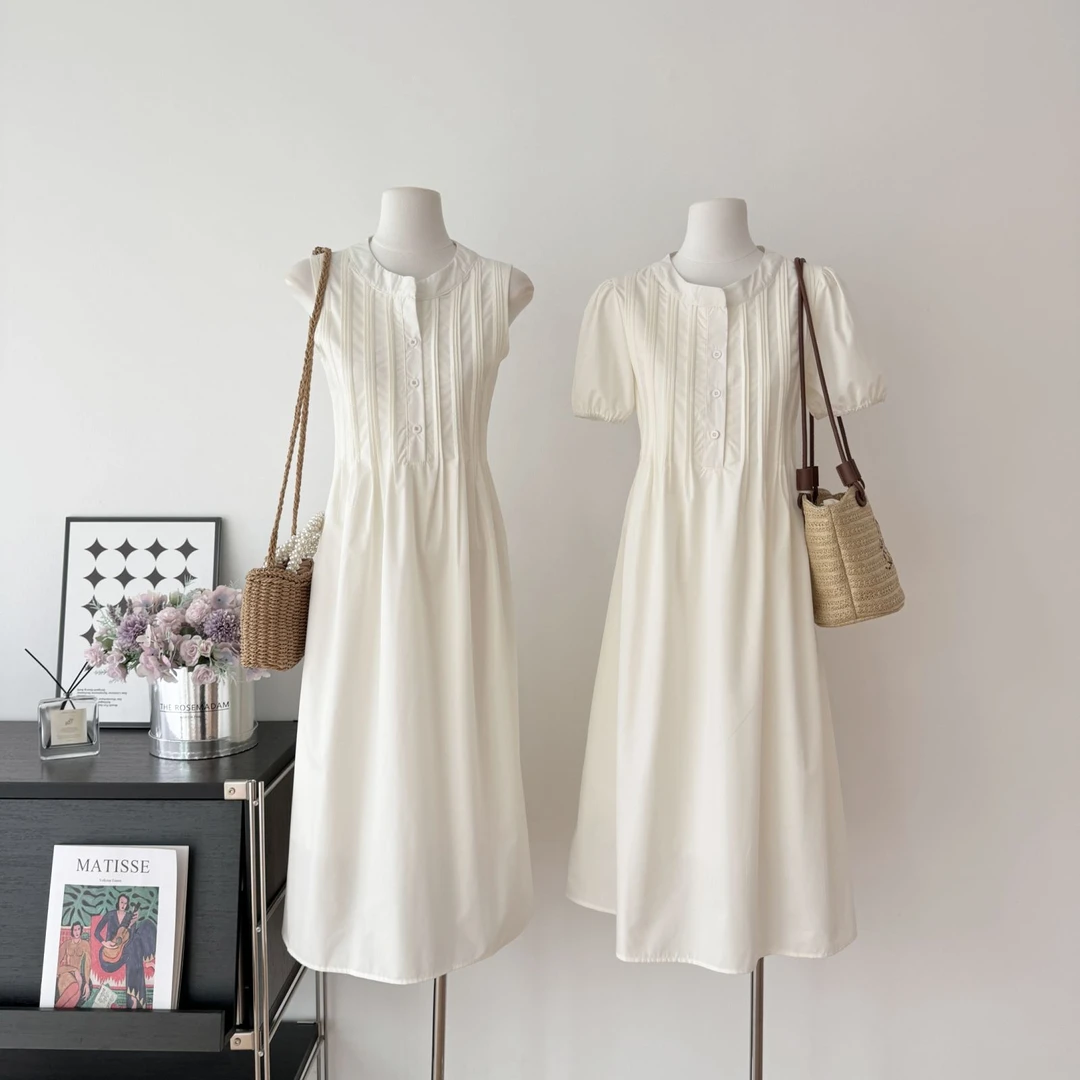 2025春夏法式气质长裙茶歇小个子无袖背心裙宽松大裙摆连衣裙