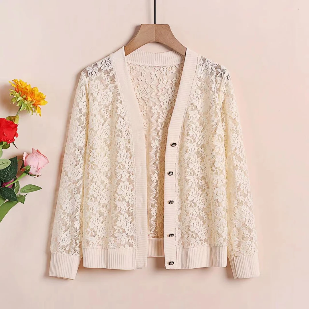 2025新款蕾丝开衫纽扣防晒衣宽松春夏薄款披肩针织镂空外搭上衣