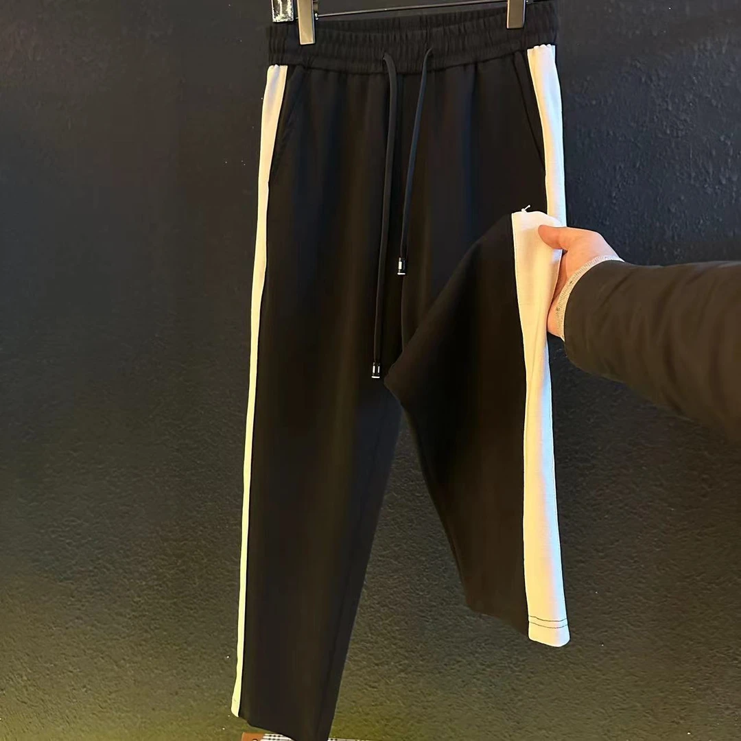【宾哥专属1】258103春夏撞色刺绣百搭阔腿裤宽松情侣休闲卫裤