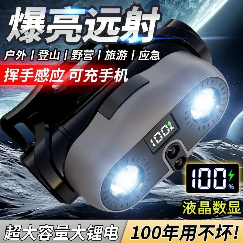 户外头灯感应便携型户外徒步登山夜跑灯夜钓鱼灯USB充电