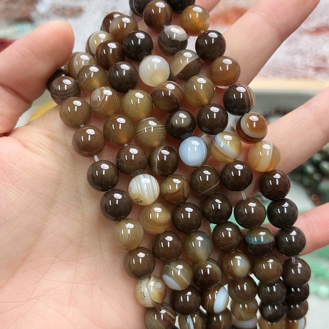 玛瑙/玉髓未镶嵌珠宝半成品卡十咖玛圆珠一条