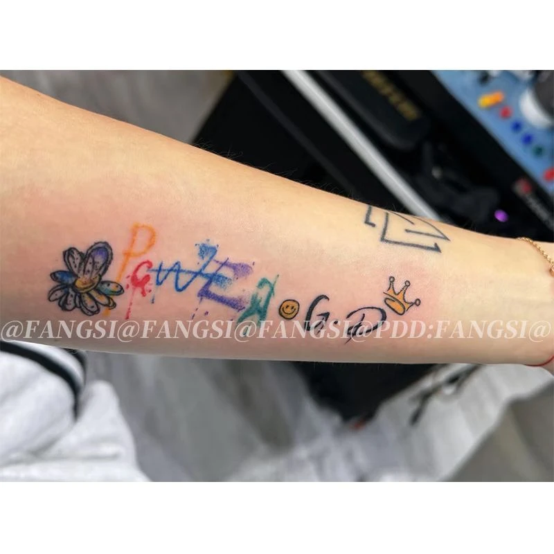 新款涂鸦雏菊 彩色纹身贴潮酷男女花臂防水小众GD持久小臂贴纸ins