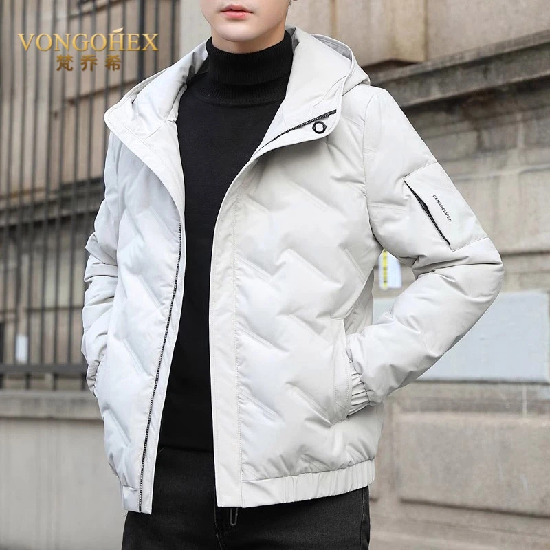 VONGOHEX男士轻薄短款羽绒服冬季加厚保暖鸭绒商务休闲连帽外套