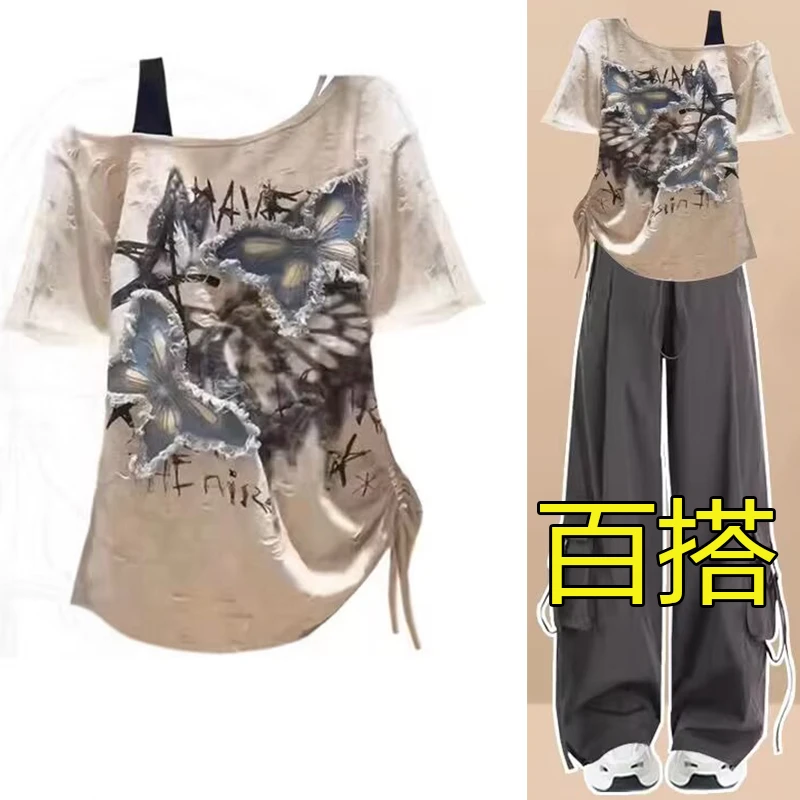 美式复古短袖t恤夏季辣妹修身蝴蝶结设计感小众潮流ins上衣