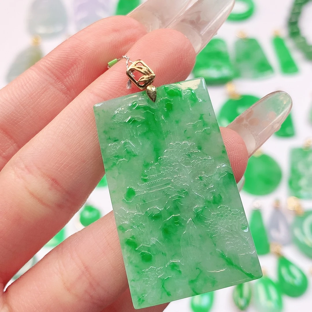 翡翠18K金镶嵌吊坠(不含链)