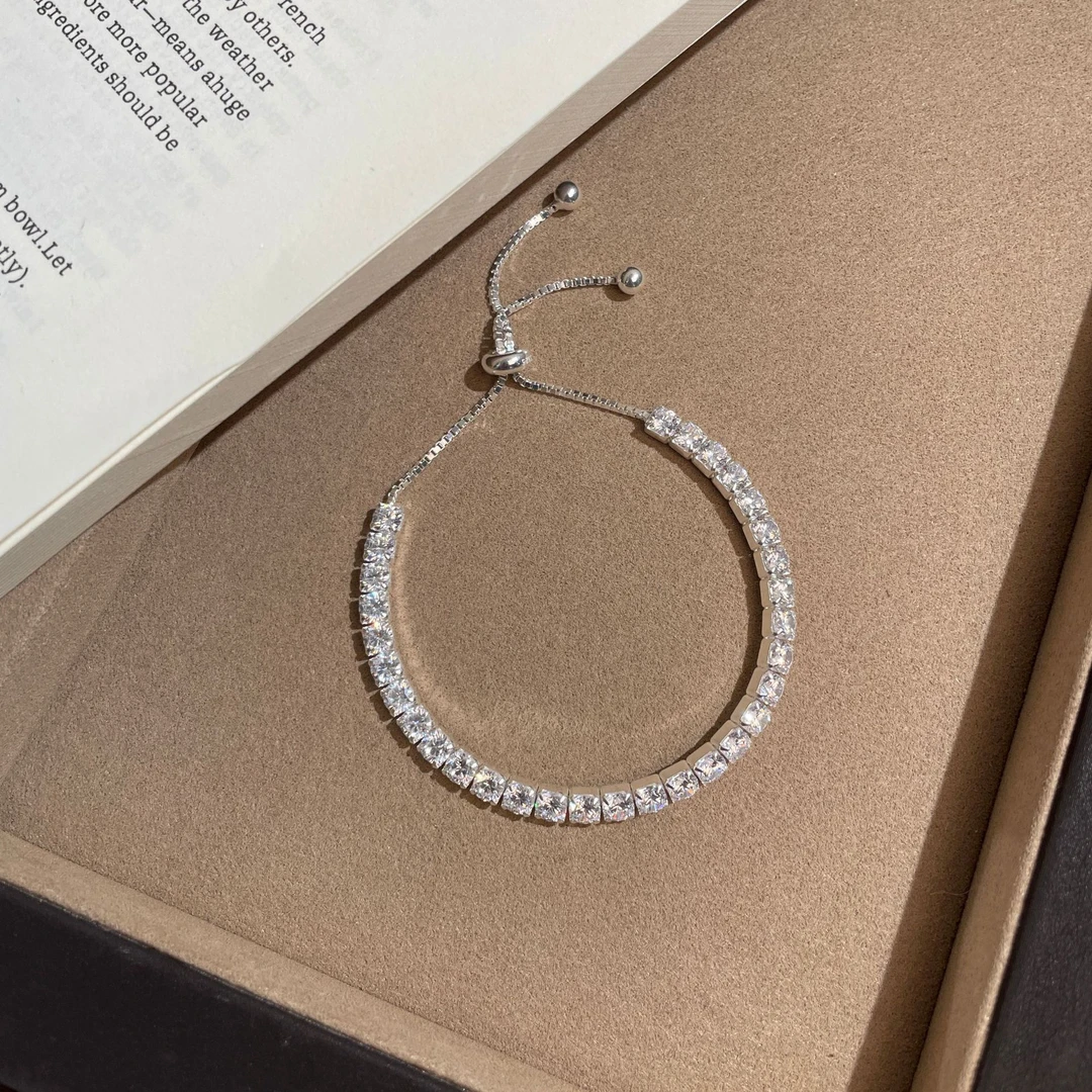 链子足银 S925纯银轻奢简约四爪满钻手链女密镶排钻叠戴满钻手链