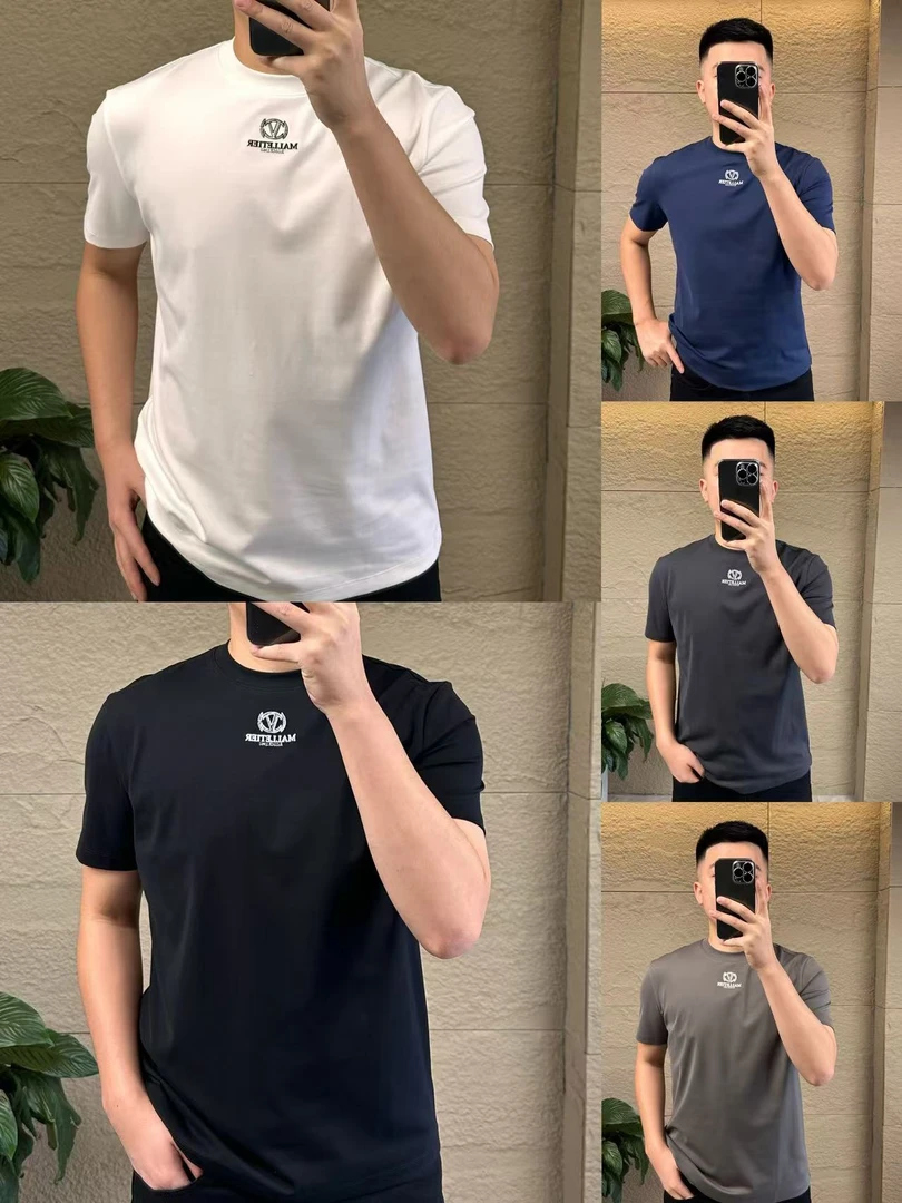 【T恤新款】25B9080男士百搭羽光棉刺绣装饰圆领短袖T恤