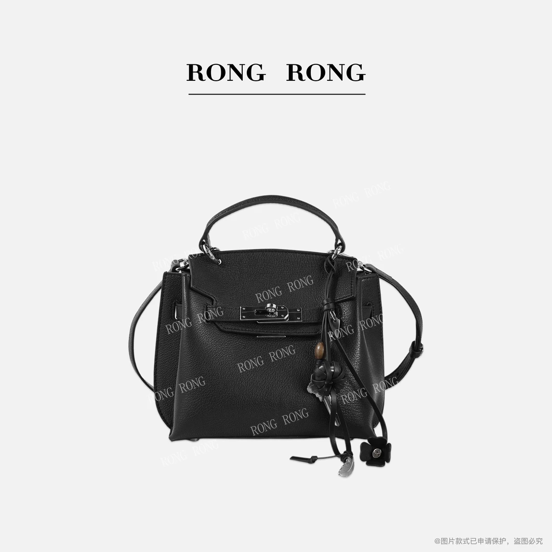 溶溶RONGRONG 羊皮撞色金属扣简约轻奢单肩斜挎包FK025412-2