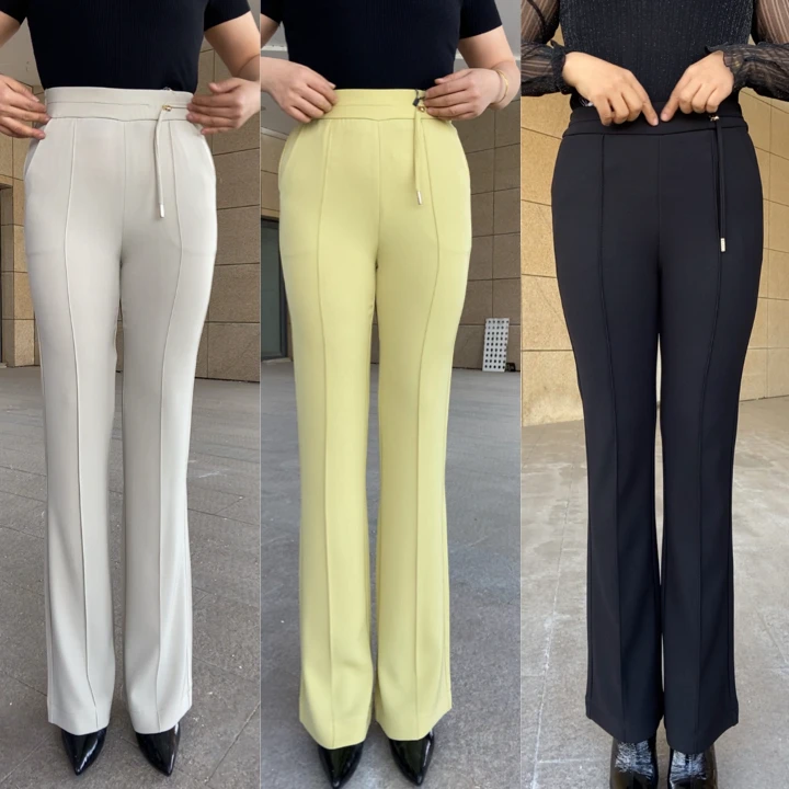 夏季新款高腰弹力冰感下垂修复显瘦拼接微喇裤薄款