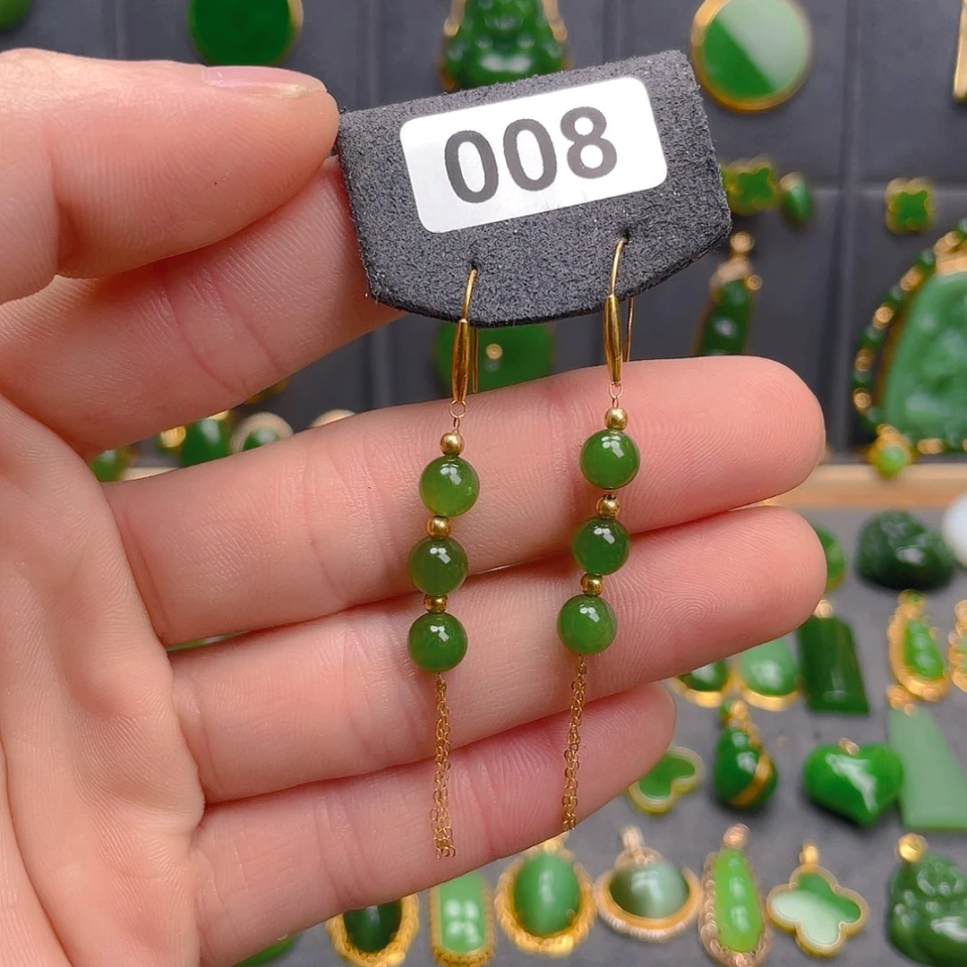 和田玉（碧玉）18K金镶嵌耳饰008