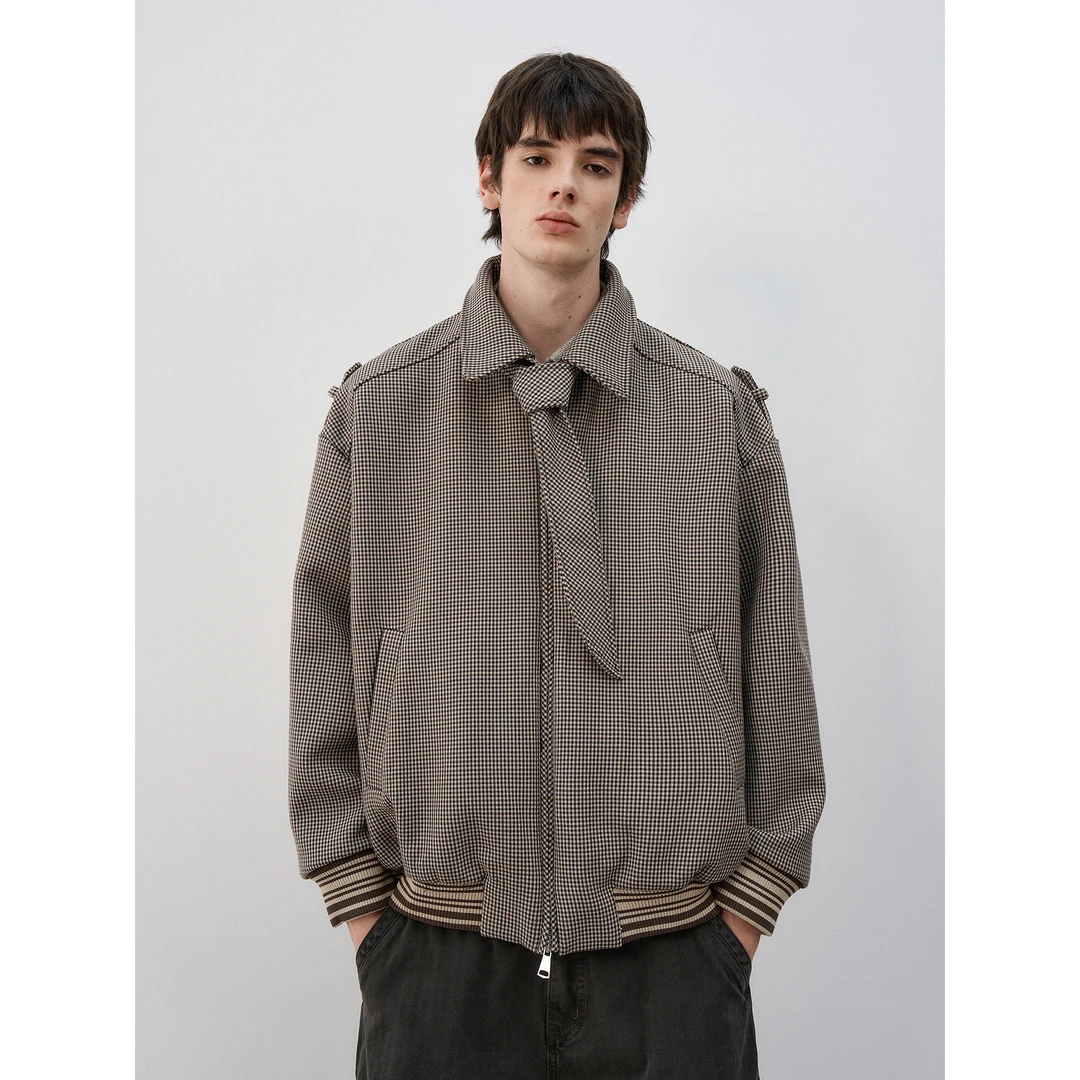 【清仓+MA-JK085】MaxDstr 清仓重磅可拆卸领结千鸟格翻领夹克男女