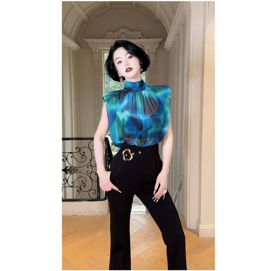 LYXJ【蓝调多瑙河】极光上衣2025夏季新款气质宽松显瘦透气雪纺上衣