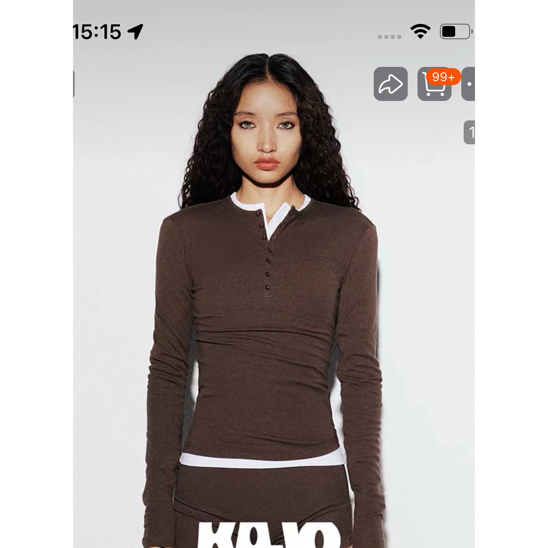 【美式feel 】ka*巨显瘦！四色亨利领收腰长袖上衣～