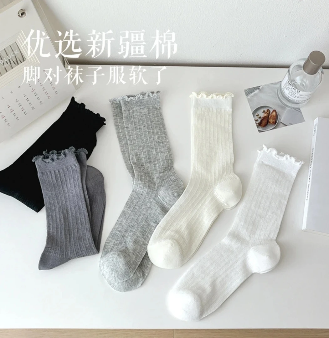 镂空薄款中筒袜子女夏季薄款纯色运动风简约风