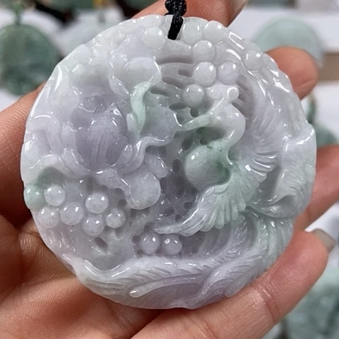 翡翠颈饰未镶嵌凤穿牡丹两面工福利