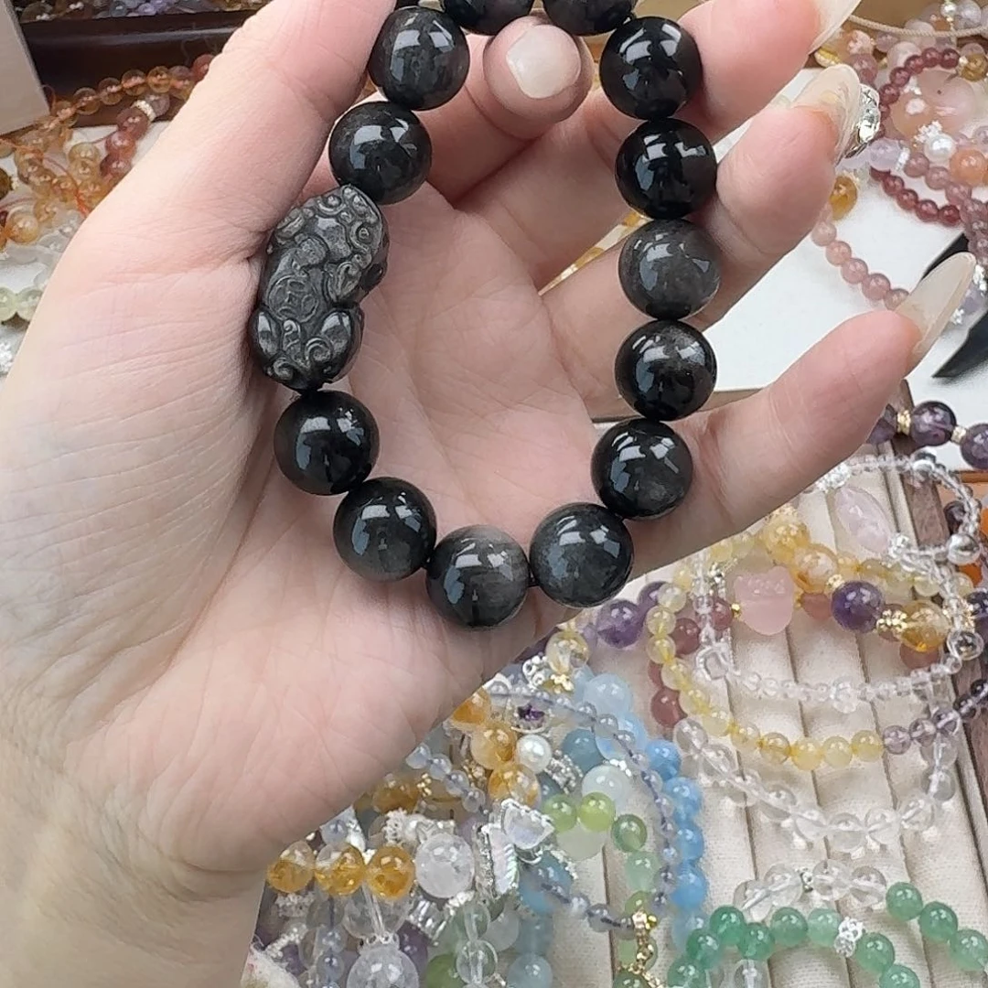 烟晶手链银S925镶嵌好