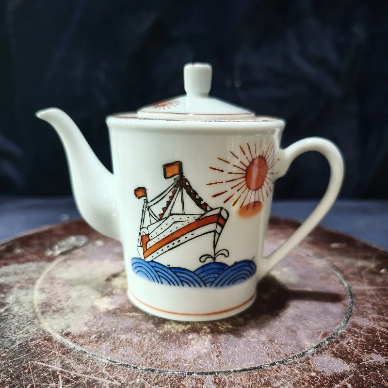 景德镇帆船醋壶370ml厂瓷粉彩小容量茶壶调料酱醋壶陶瓷器收藏