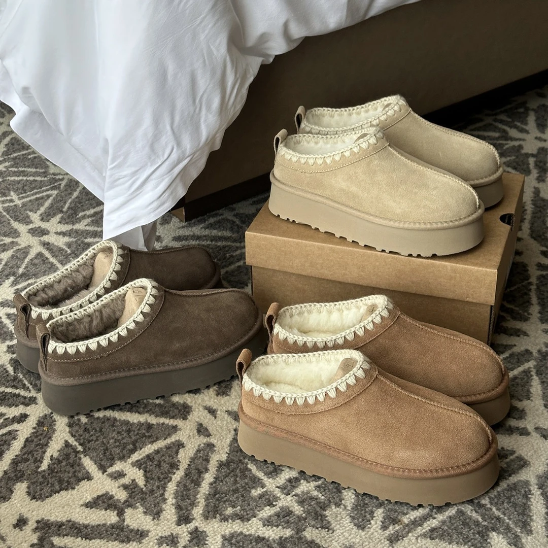 河南桑坡毛线编织奶泡民族风雪地靴女厚底皮毛一一蹬雪地靴