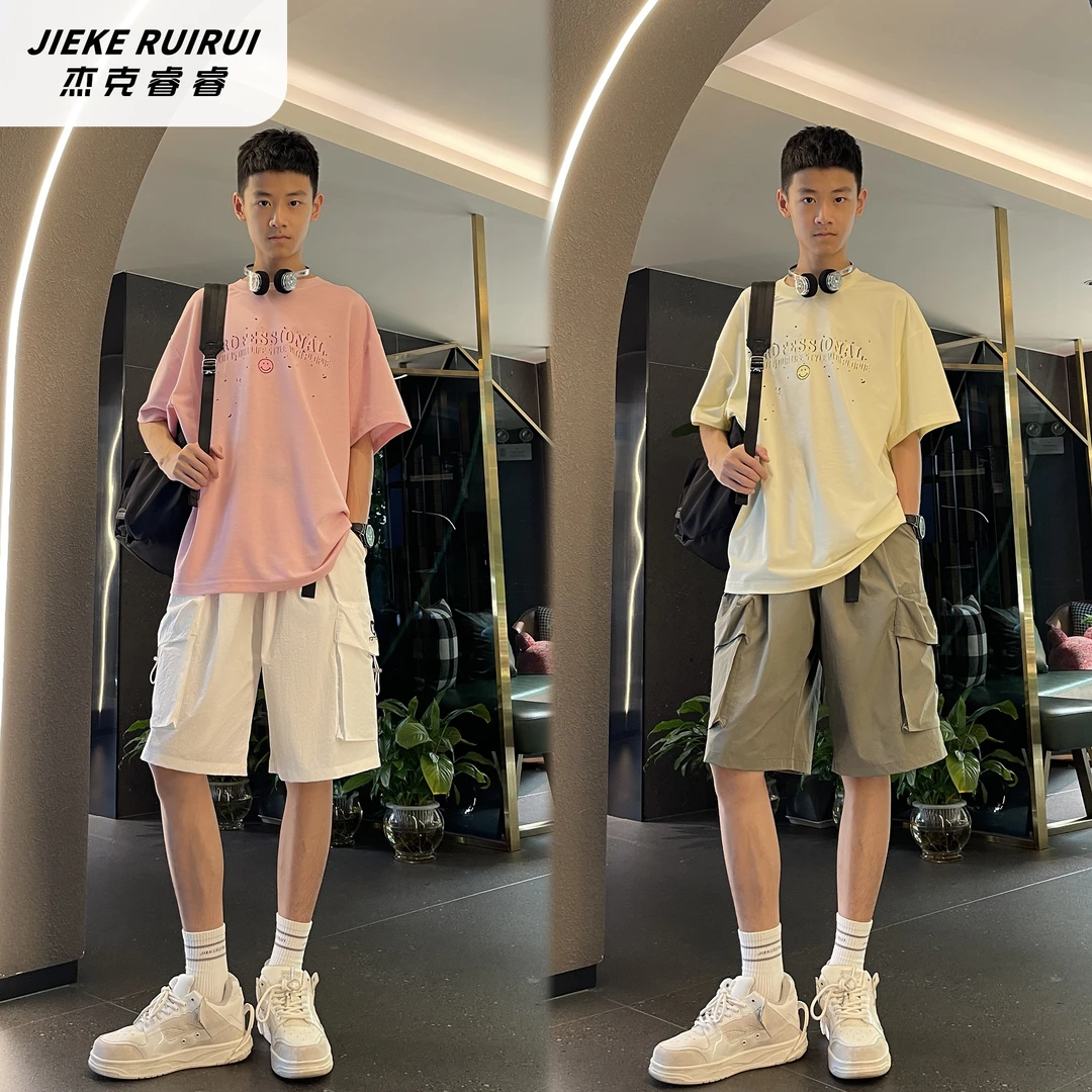 【现货-睿】夏季新款潮牌薄款凉感小众宽松短袖T恤中大童杰克睿睿潮
