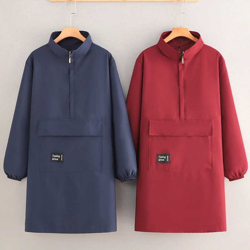 纯色立领罩衣长袖围裙女厨房做饭防污透气围腰定制logo印字工作服