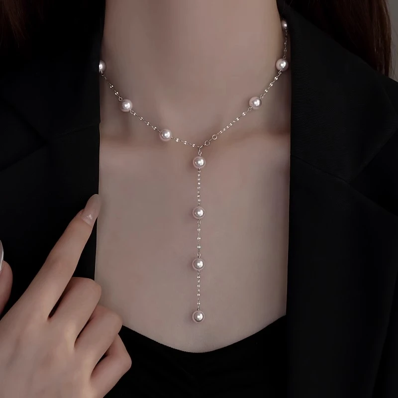 合金项链 满天星仿珍珠项链女轻奢小众高级感锁骨轻奢链颈链配饰