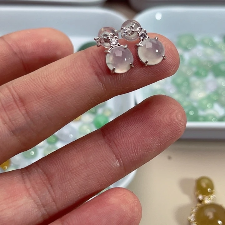 翡翠银S925镶嵌耳钉