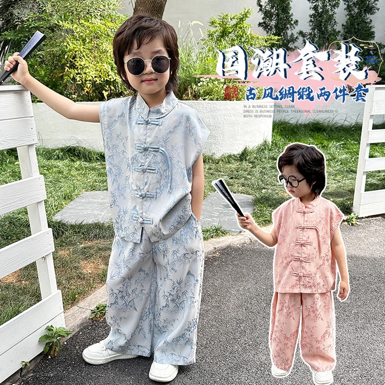 儿童国风套装男童夏装短袖长裤中式小童练功演出服男孩太极服唐装
