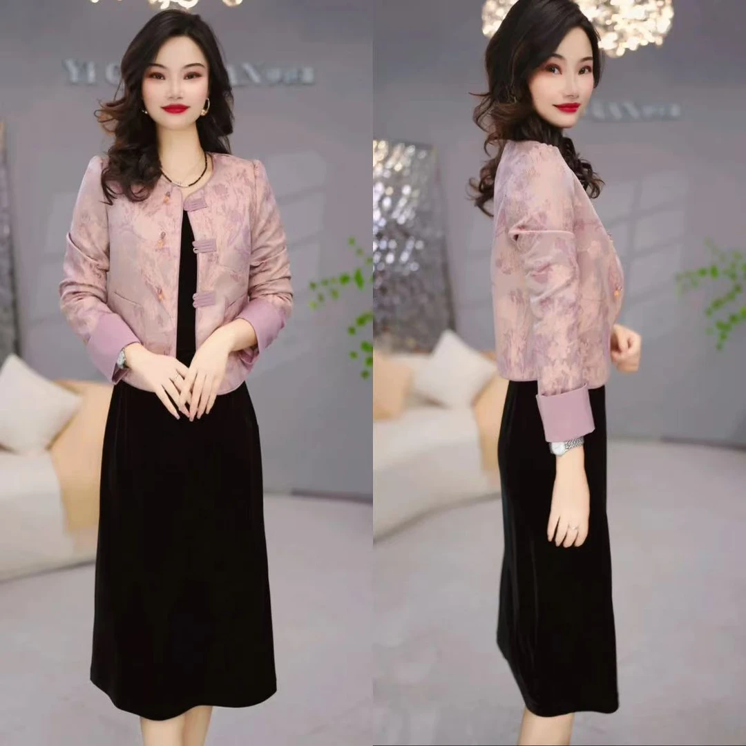 【外套+连衣裙】 外套+连衣裙秋季时尚新中式提花减龄显瘦套装