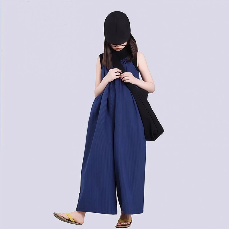 女童夏季套装爆款2025新款洋气爆款中大童高级感宽松背带阔腿裤潮