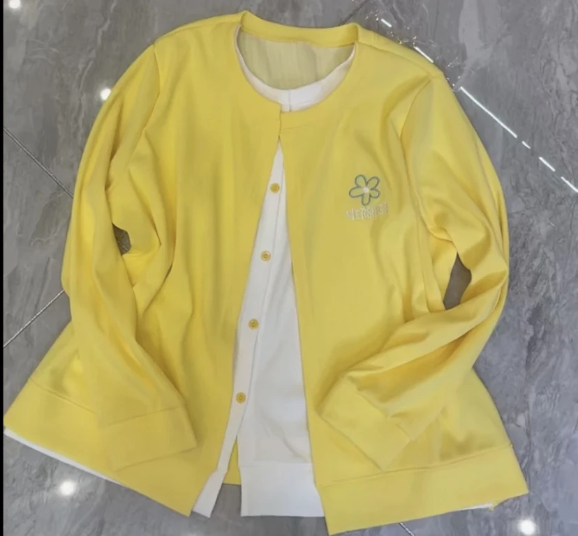 大码胖MM春季美式字母刺绣假两件上衣