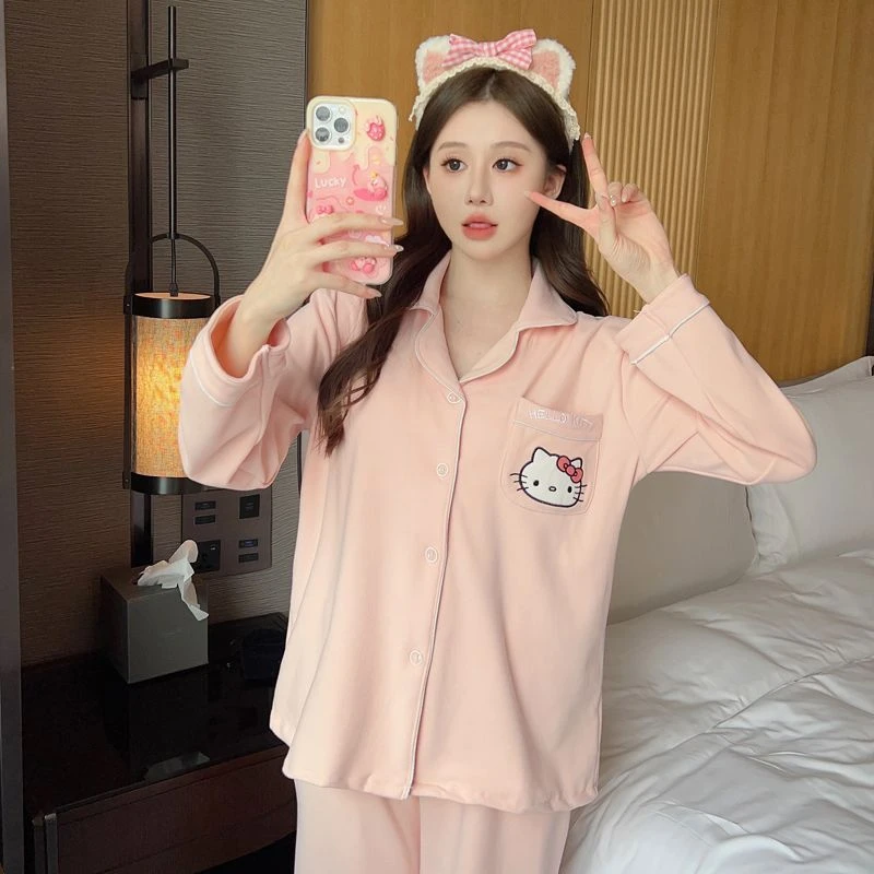 【德绒】睡衣女秋冬季少女加厚加绒长袖可爱卡通KT猫学生家居服套装