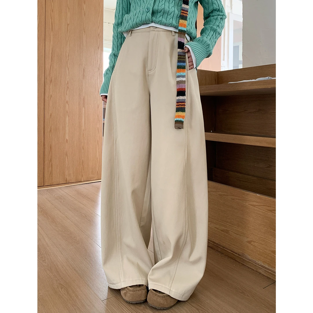 秋冬450克加厚银狐绒莱赛尔休闲阔腿裤女宽松垂感显瘦长裤