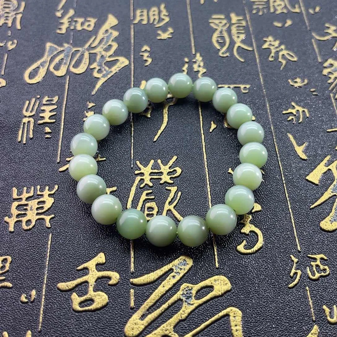 和田玉未镶嵌颈饰俄碧-粉青手串-10mm
