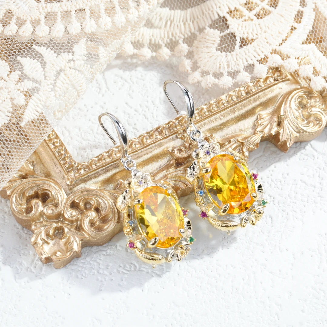 铜合金锆石耳饰 优雅精美宫廷风黄色欧风耳饰5801-1