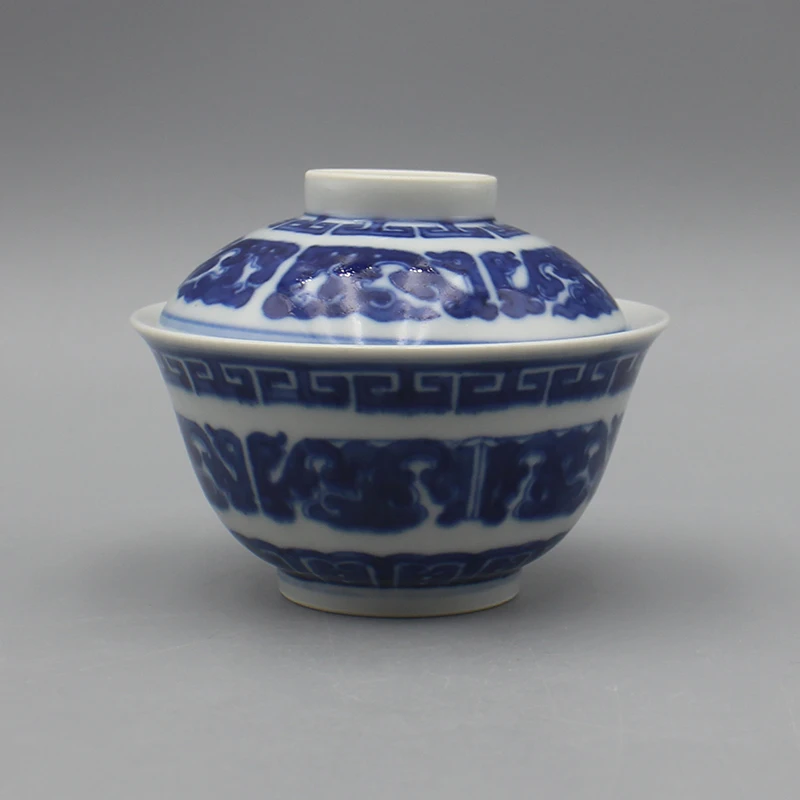 5346瓷器--青花夔龙纹盖碗