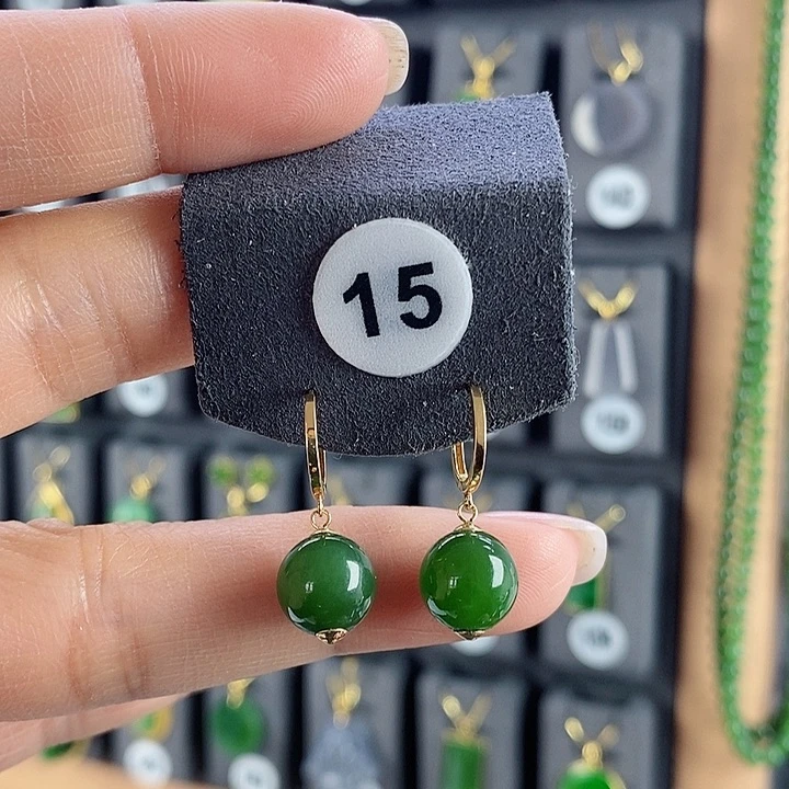 和田玉耳饰18K金镶嵌