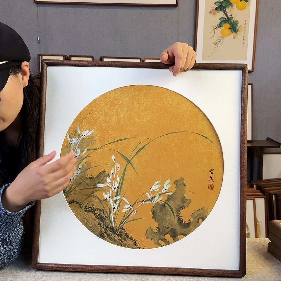 国画纯手绘，纯手写带框尺寸：53×53厘米