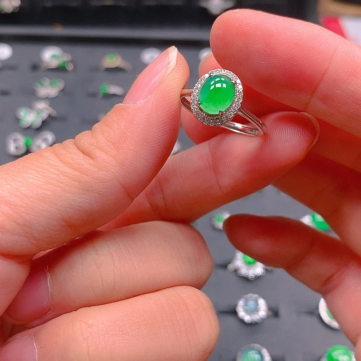 翡翠戒指银S925镶嵌戒指