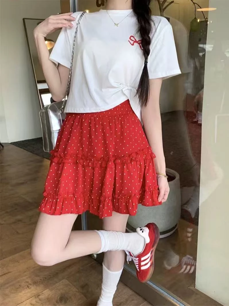 白色纯色夏季凉爽透气蝴蝶结正肩小个子设计感百搭韩系辣妹短袖