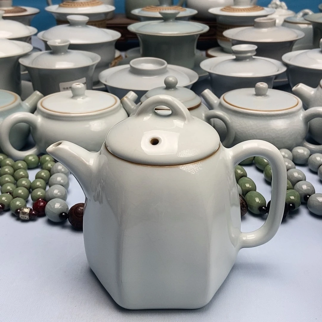 杯微微瑕月白釉六方秦权壶原矿原釉原产地